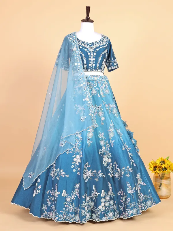 Classic blue raw silk lehenga choli