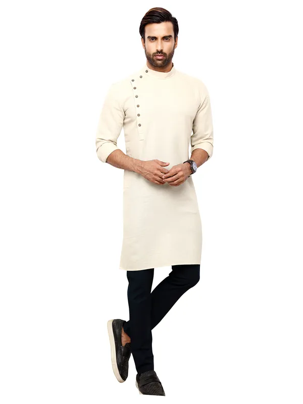 Classic off-white cotton plain kurta suit