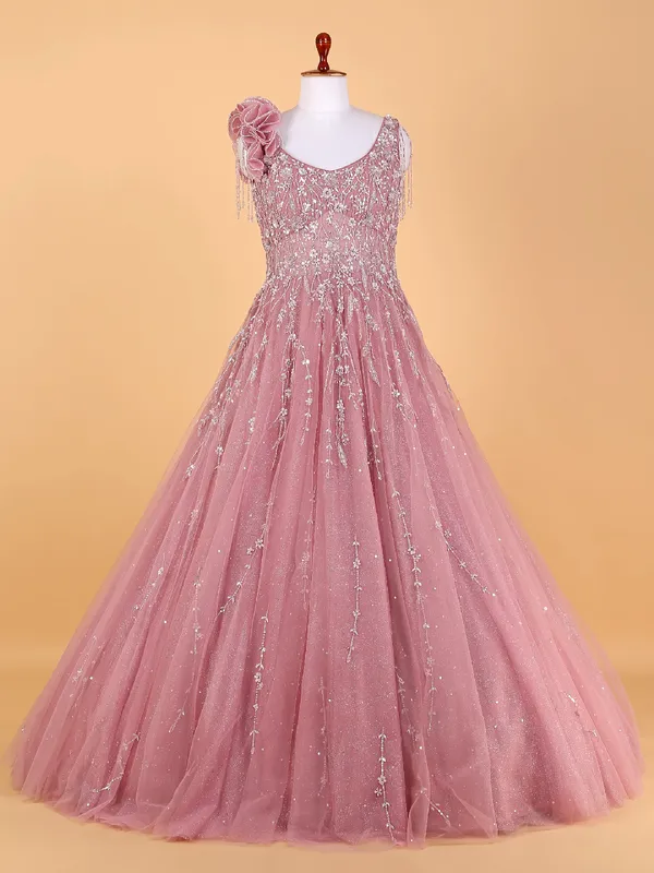 Classy pink designer gown in net