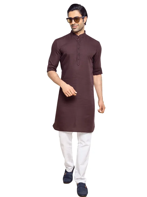 Cotton plain brown kurta suit for festival