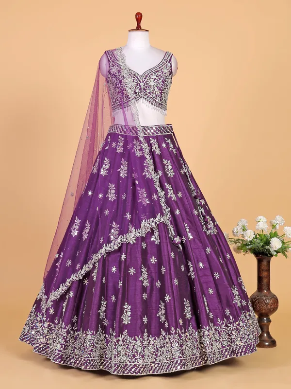 Elegant purple raw silk lehenga choli