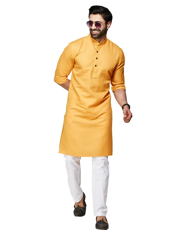 Fabulous mustard yellow cotton kurta suit