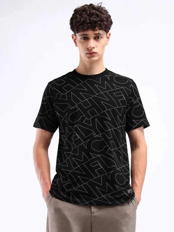 FLYING MACHINE black printed cotton t-shirt