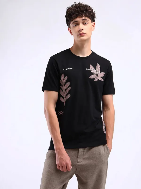 FLYING MACHINE black printed t-shirt in cotton