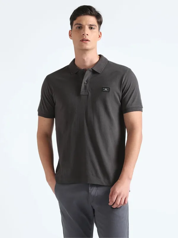 FLYING MACHINE dark grey plain t-shirt