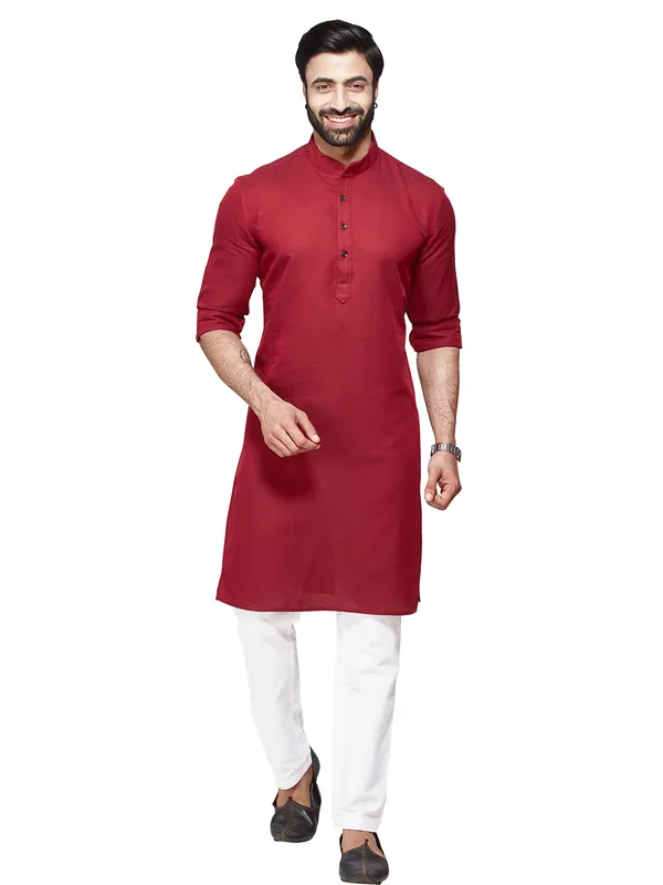 Maroon plain  Men Kurta pajama in cotton