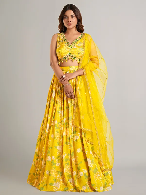 New mustard yellow silk lahenga choli