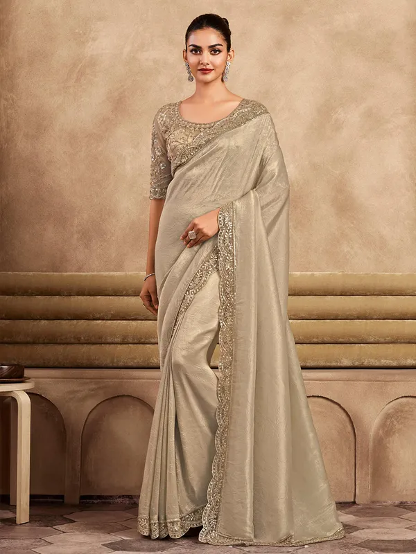 Party look beige silk saree