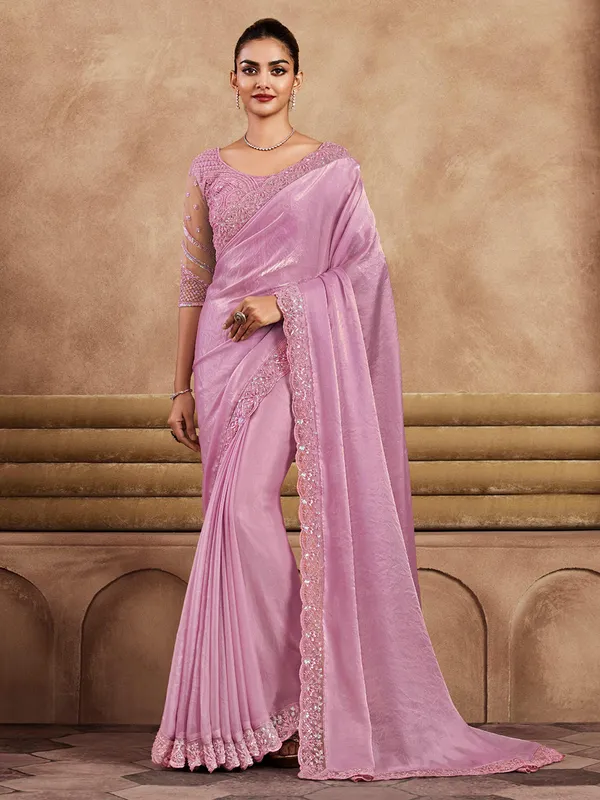 Party wear silk saree in light pink