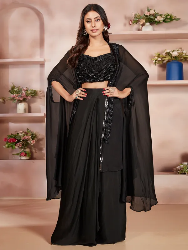 Stunning black georgette designer suit