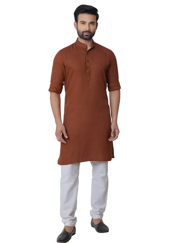 Trendy plain cotton brown kurta suit