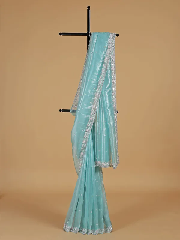 Wedding aqua tissue silk saree