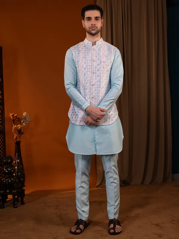 New white and light blue waistcoat in silk