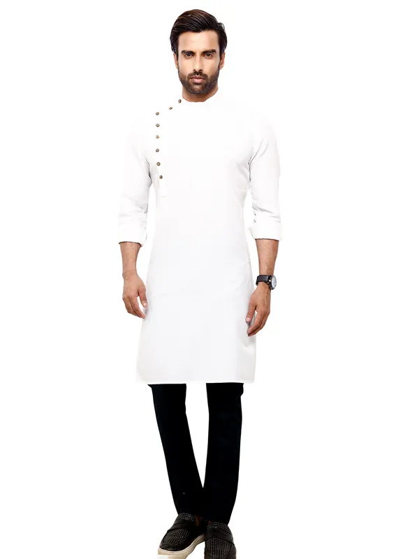 White plain  Men Kurta pajama in cotton