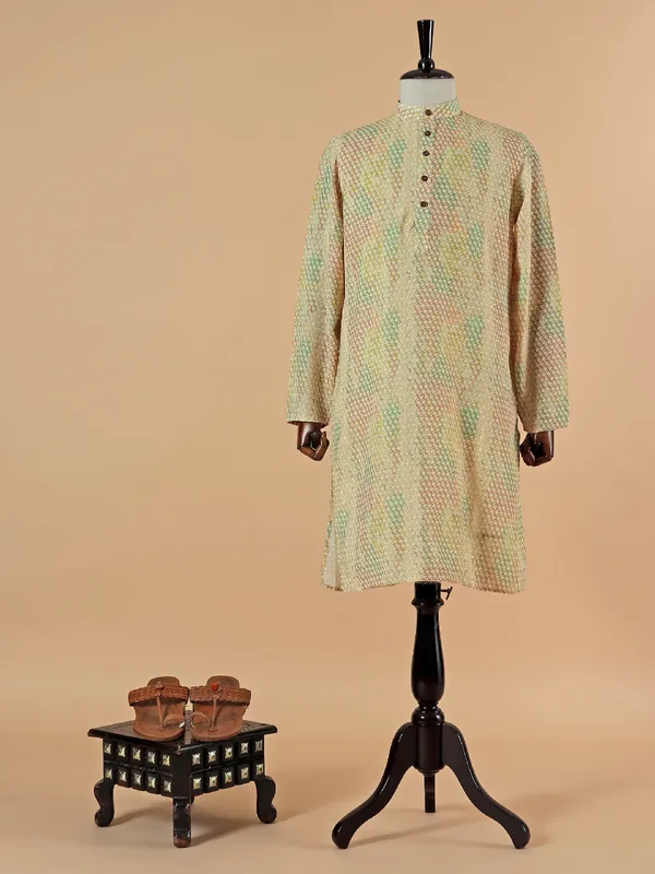 Yellow printed kurta suit for festive