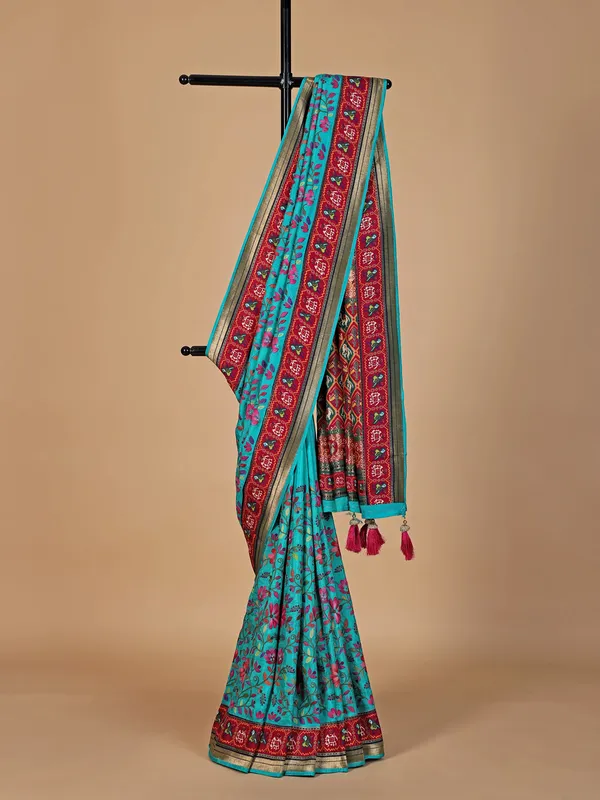 Newest aqua silk saree for festive