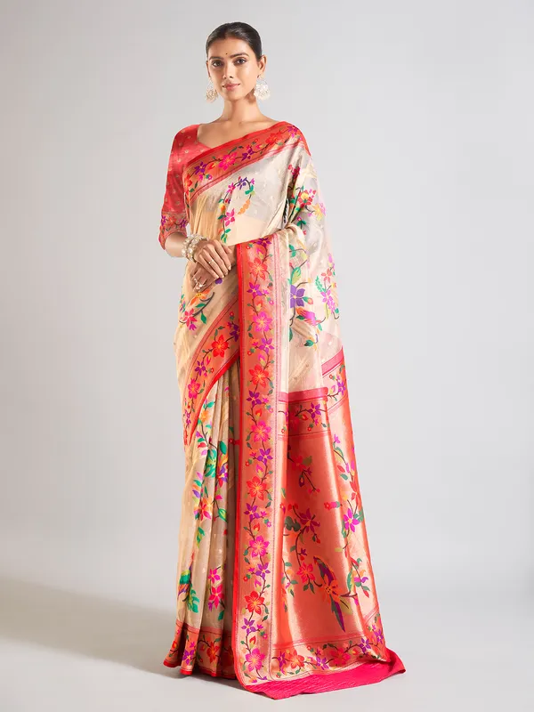 Newest beige banarasi silk saree