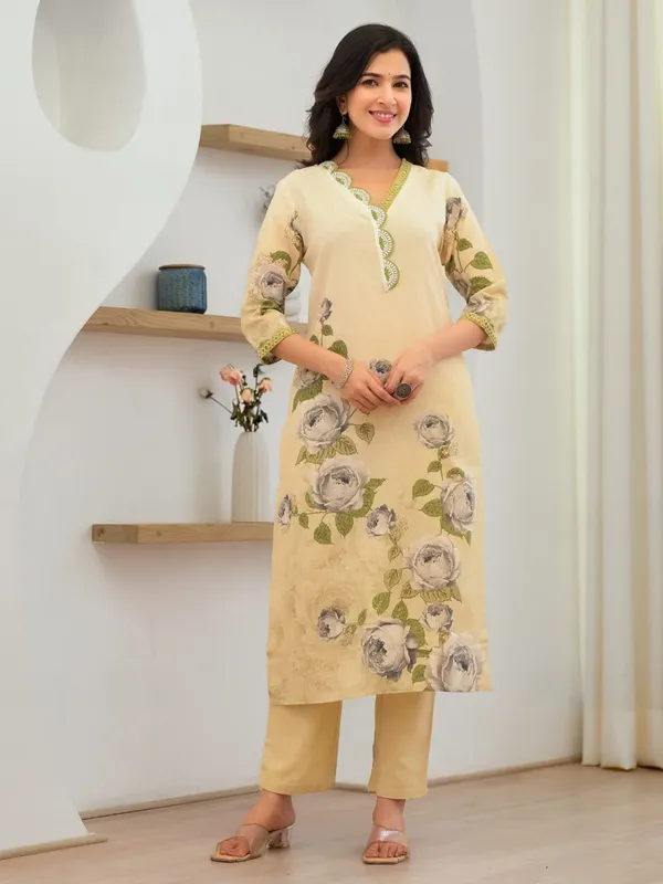 Newest beige cotton kurti set