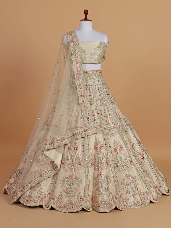 Newest beige silk based unstitched lehenga choli