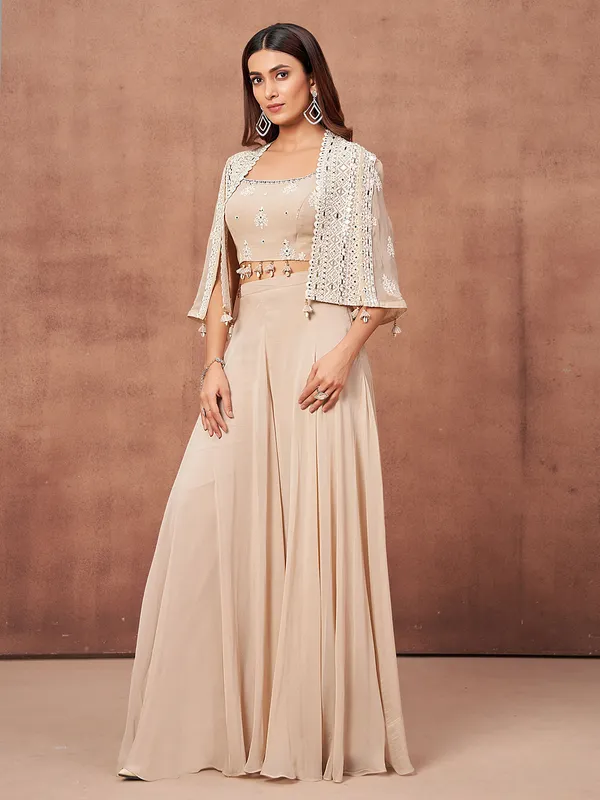 Newest beige silk palazzo salwar suit