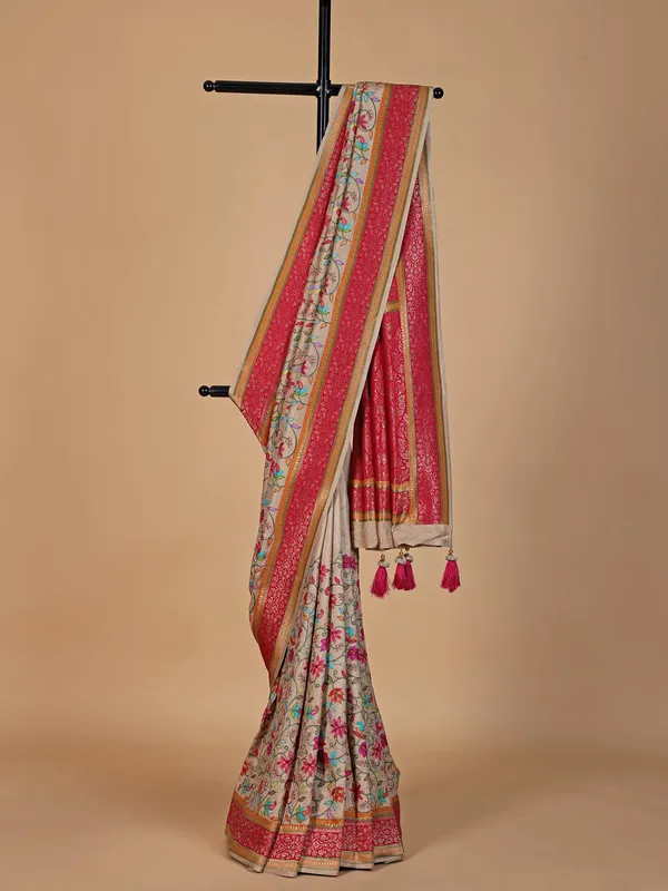 Newest beige silk saree for wedding