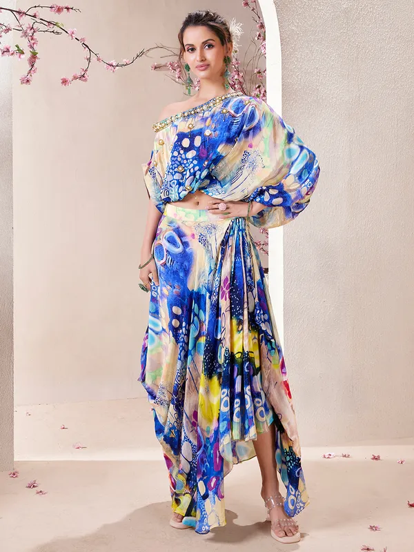Newest blue satin indowestern for sangeet