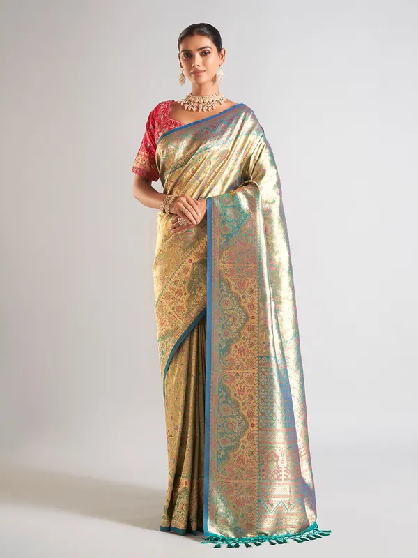 Newest blue zari weaving saree