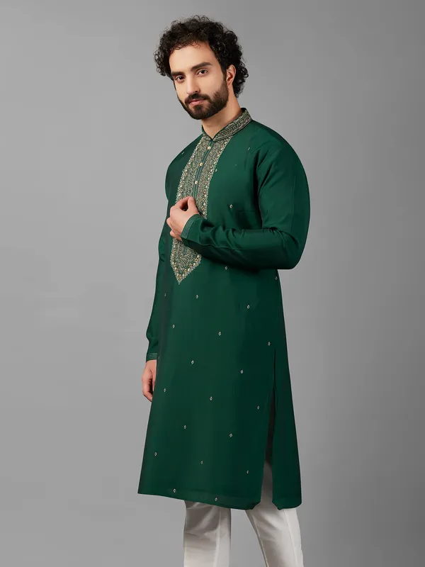 Newest bottle green silk kurta suit