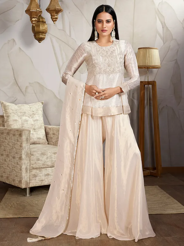 Newest cream chiffon palazzo suit