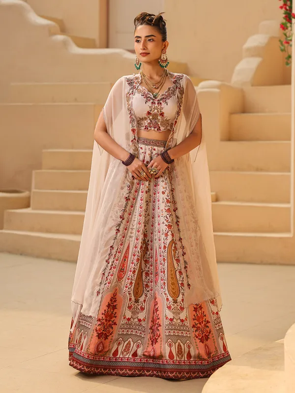 Newest cream printed lehenga choli