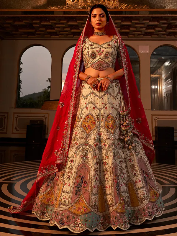 Newest cream unstitched lehenga choli