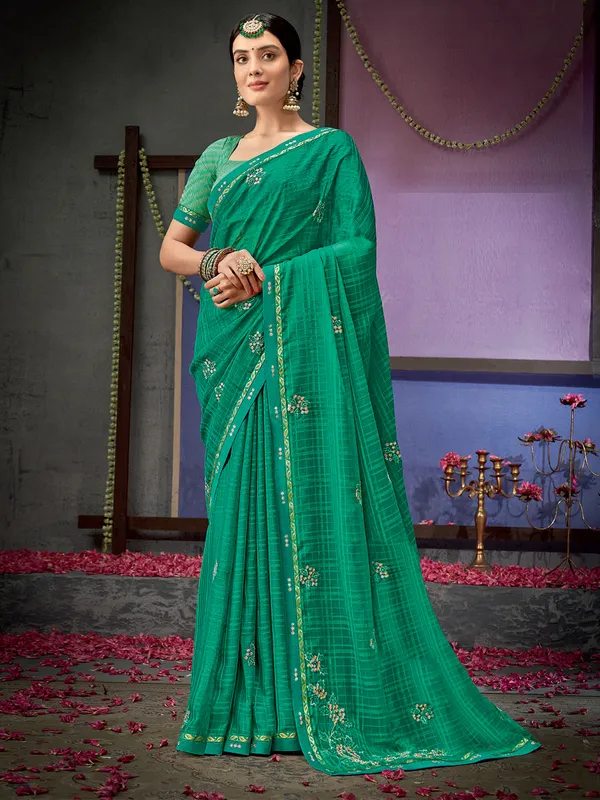 Newest dark green georgette saree