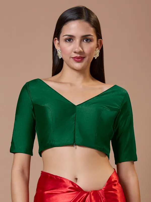 Newest dark green silk ready made blouse