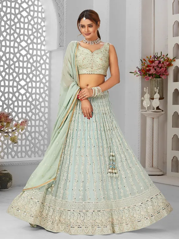 Newest georgette mint green lehenga choli