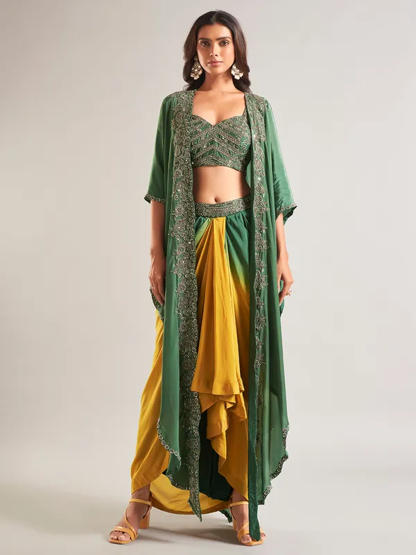 Newest green silk indowestern suit