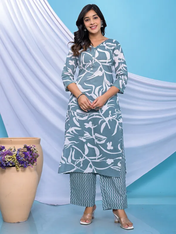 Newest grey cotton kurti set