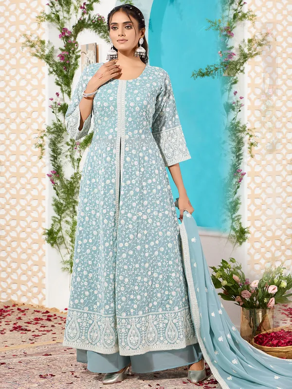 Newest light blue georgette palazzo salwar suit