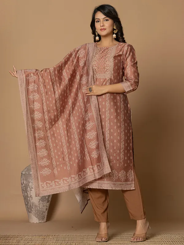 Newest light brown kurti set in linen