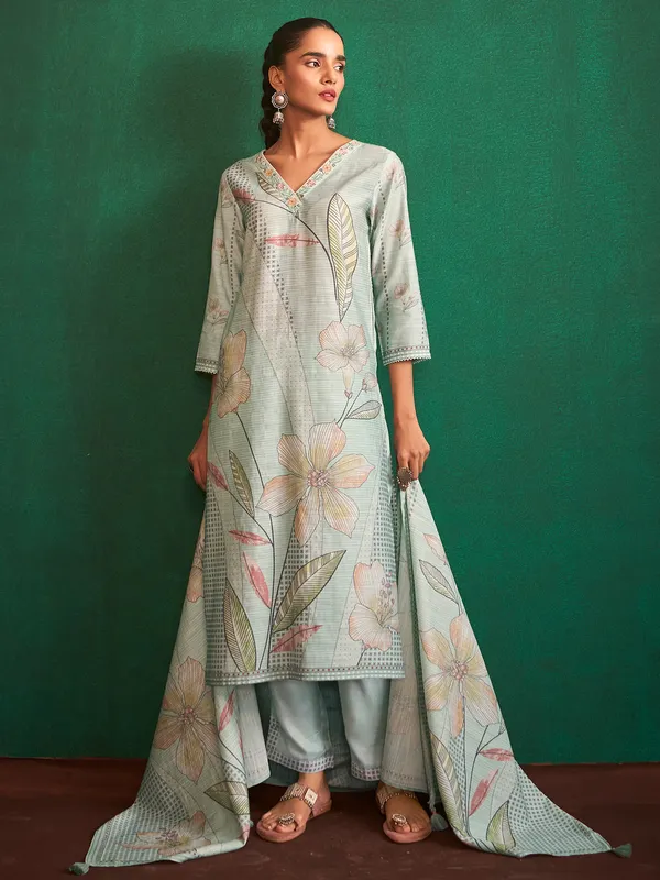 Newest light green printed kurti set