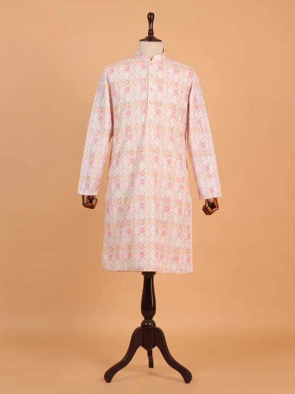 Newest light pink cotton silk kurta suit for men