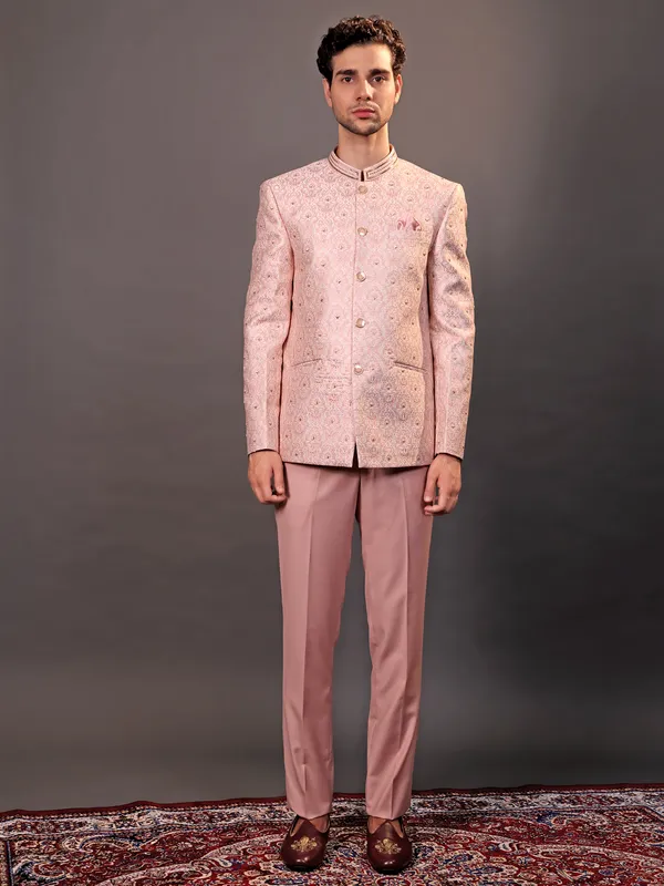 Newest light pink terry rayon jodhpuri suit