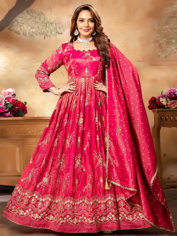 Newest magenta silk anarkali suit for wedding