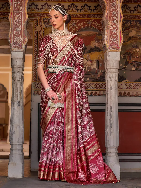 Newest maroon printed saree