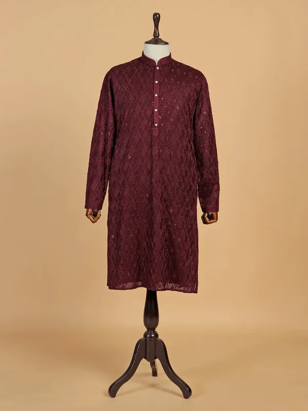 Newest maroon silk kurta suit for men