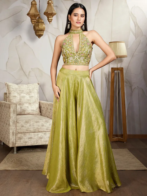 Newest mehendi green silk palazzo suit