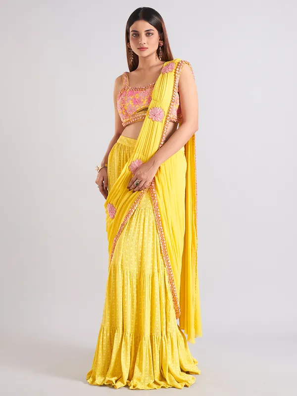 Newest mustard yellow saree in georgette
