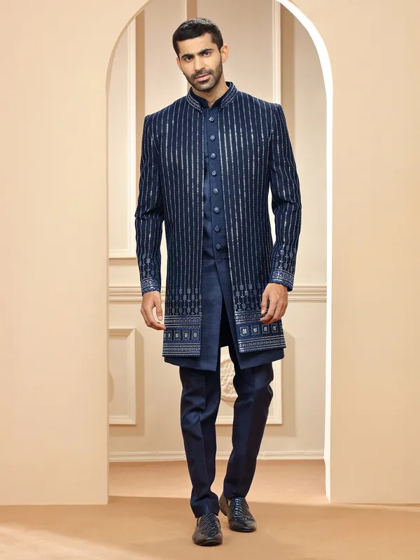 Newest navy silk indowestern