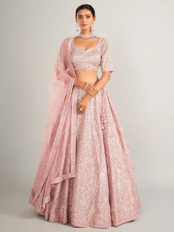 Newest net pink lehenga choli for wedding