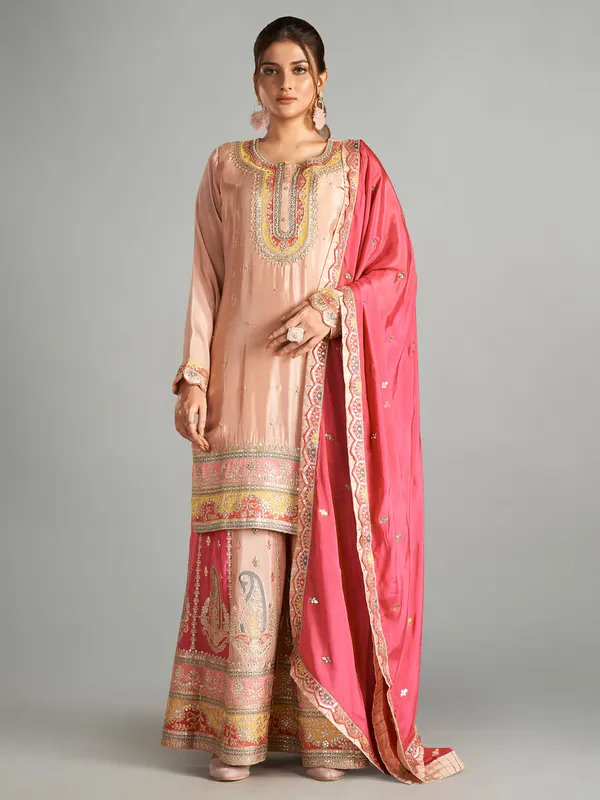 Newest peach chiffon palazzo suit