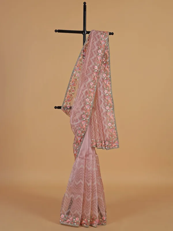 Newest peach organza saree